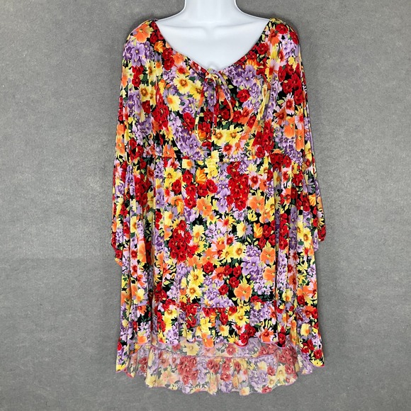 Avenue Floral Print Dress Hi-Lo Ruffle Hem Colorful‎ Stretch 30/32 Bloomcore - Picture 1 of 14
